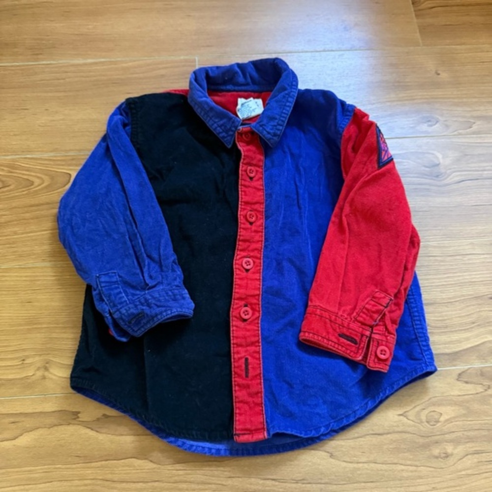 GAP Red and Blue Button Down Shirt with Color-Block Design